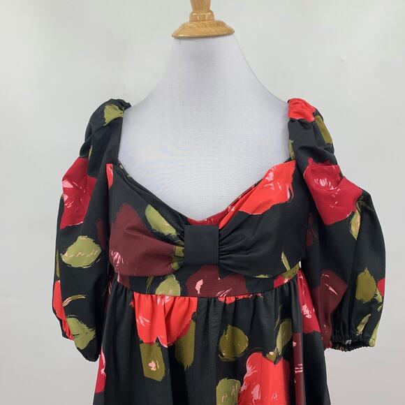 Kate Spade Dress Womens 12 Multi Just Rosy Beau Bow Sweetheart Neck Puff Sleeve - Picture 4 of 16